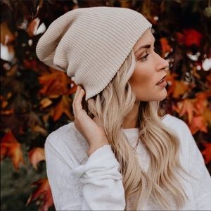 Beige and blush beanie